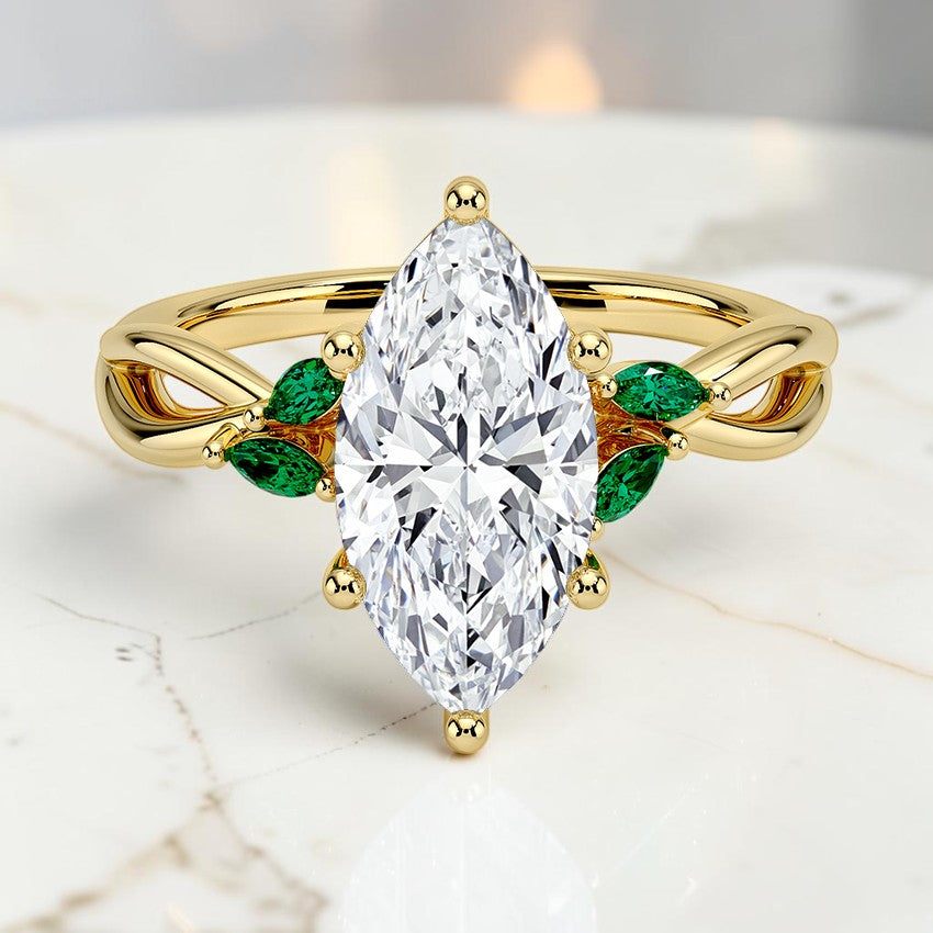 Florence Ring With Lab Emerald Accents in 14K Yellow Gold