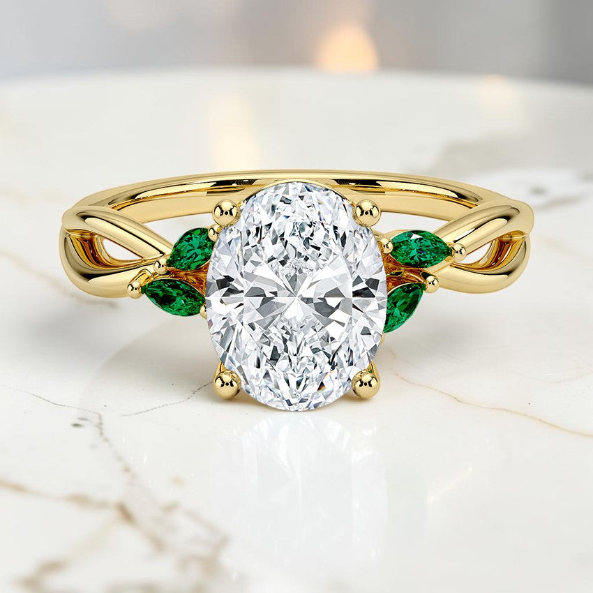 Florence Ring With Lab Emerald Accents in 14K Yellow Gold