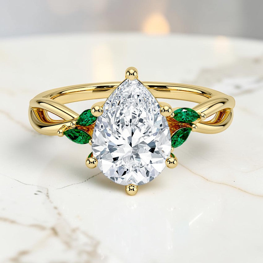 Florence Ring With Lab Emerald Accents in 14K Yellow Gold