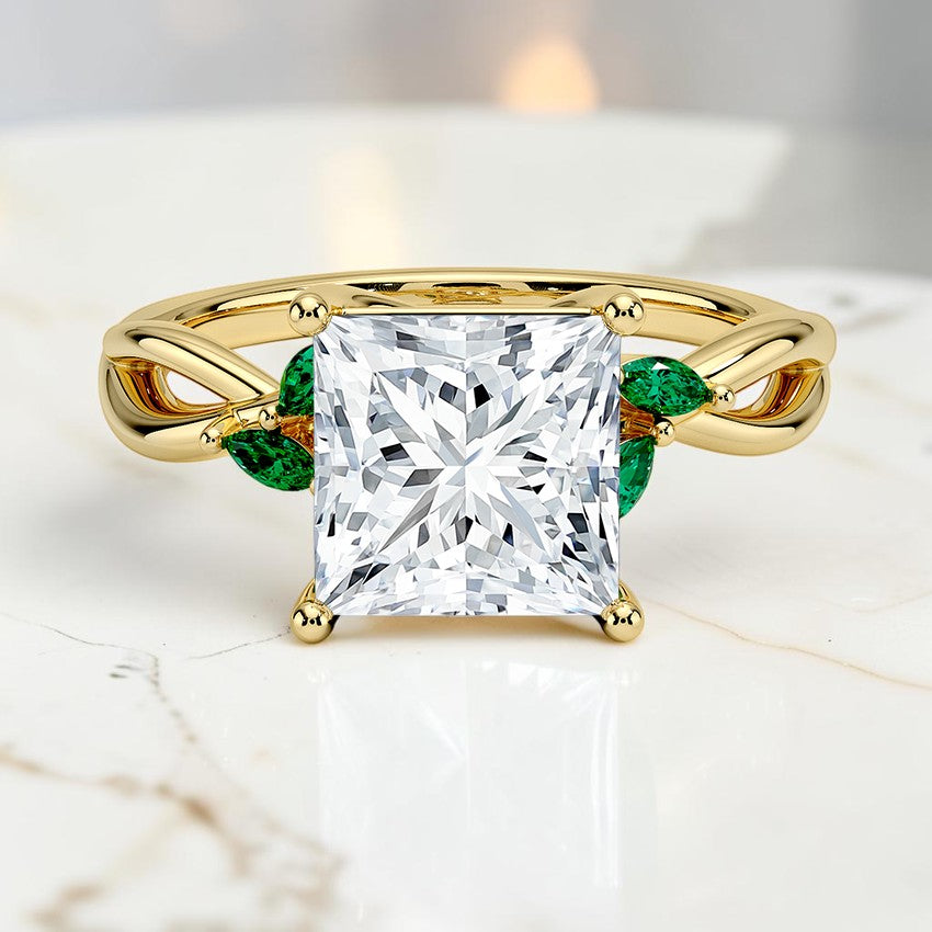 Florence Ring With Lab Emerald Accents in 14K Yellow Gold