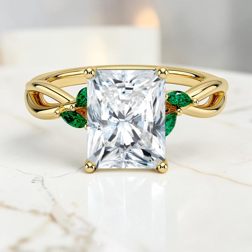 Florence Ring With Lab Emerald Accents in 14K Yellow Gold