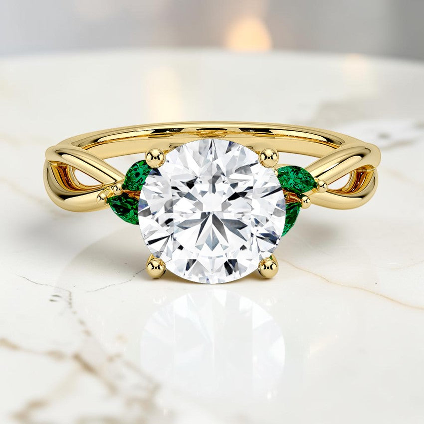 Florence Ring With Lab Emerald Accents in 14K Yellow Gold