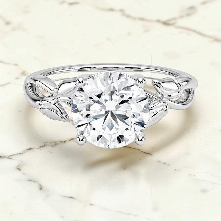 Budding Florence Solitaire Ring in 14K White Gold
