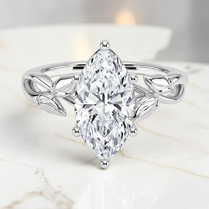 Budding Florence Solitaire Ring in 14K White Gold