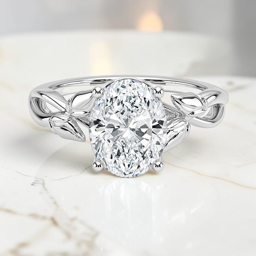 Budding Florence Solitaire Ring in 14K White Gold