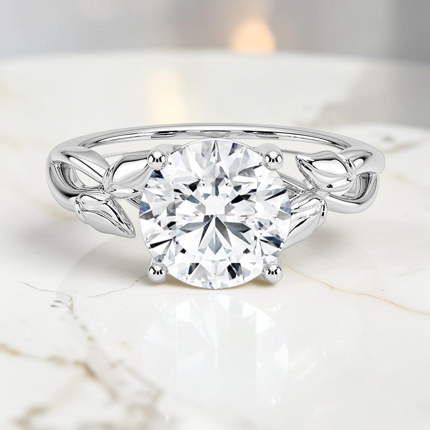 Budding Florence Solitaire Ring in 14K White Gold