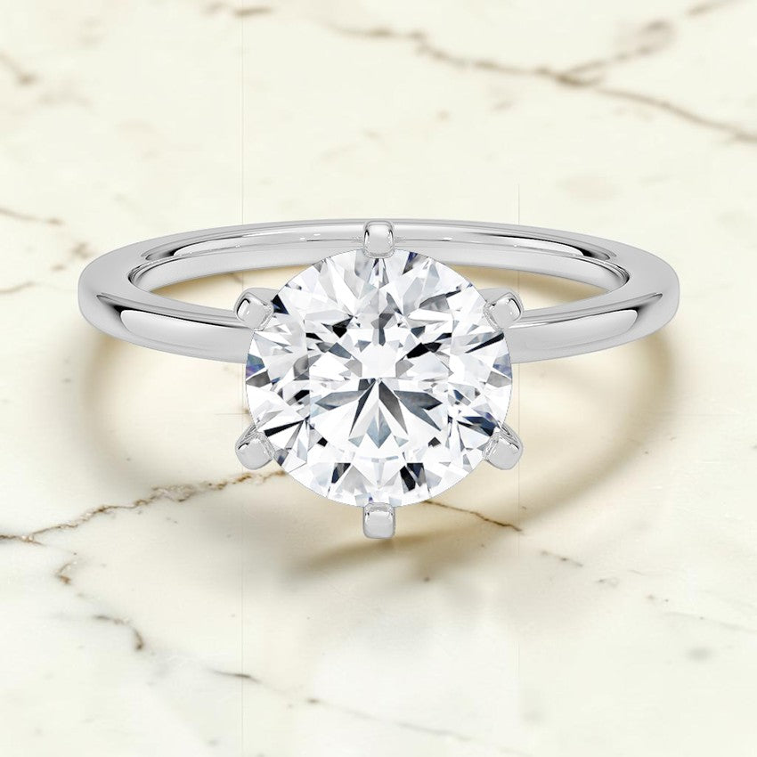 Six-Prong Petite Comfort Fit 1.5mm Solitaire Ring in 14K White Gold