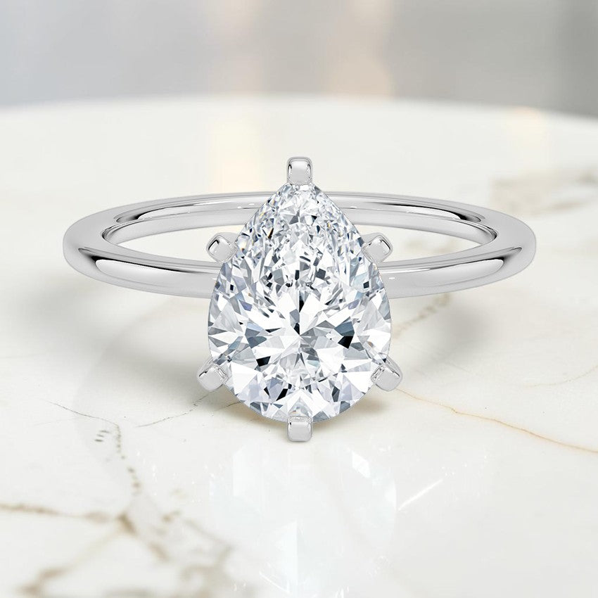 Six-Prong Petite Comfort Fit 1.5mm Solitaire Ring in 14K White Gold