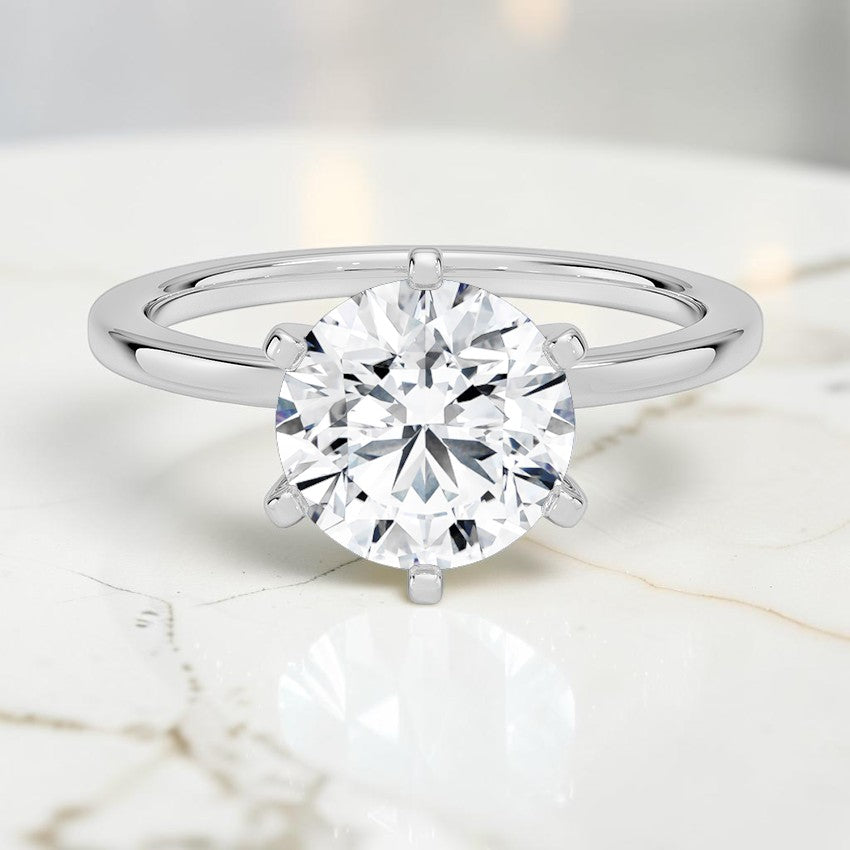 Six-Prong Petite Comfort Fit 1.5mm Solitaire Ring in 14K White Gold