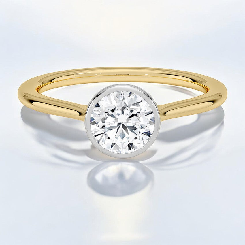Mixed Metal Petite Luna Bezel Lab Grown Diamond Engagement Ring - Gracefully Styled for a Lifetime of Memories