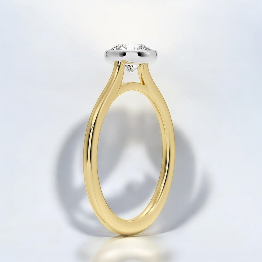 Mixed Metal Petite Luna Bezel Lab Grown Diamond Engagement Ring - Gracefully Styled for a Lifetime of Memories