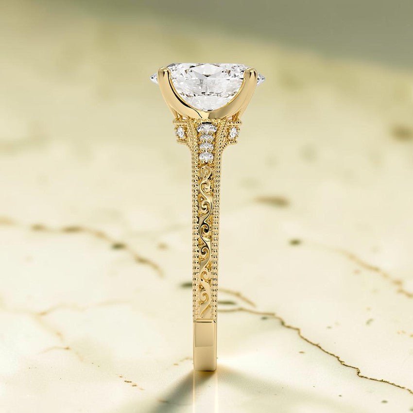 Marlowe Engraved Diamond Ring in 14K Yellow Gold