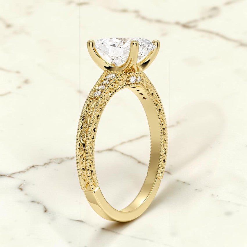 Marlowe Engraved Diamond Ring in 14K Yellow Gold
