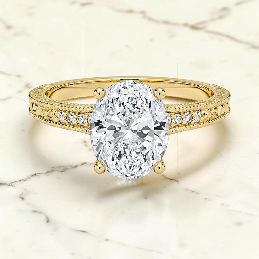 Marlowe Engraved Diamond Ring in 14K Yellow Gold