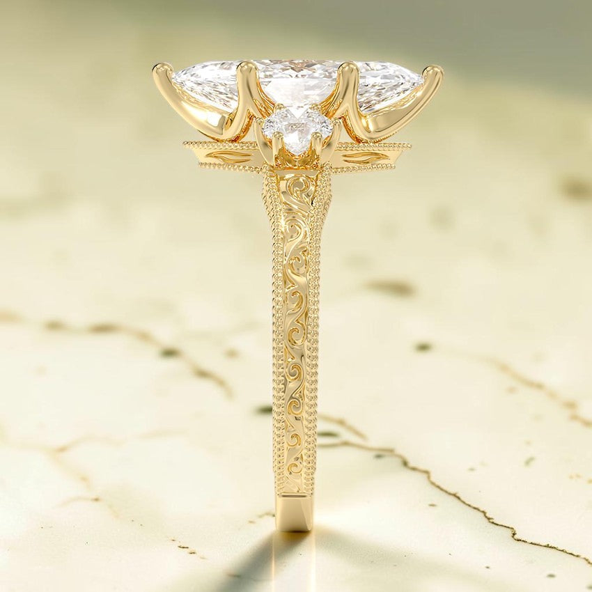 Marlowe Engraved Three Stone Diamond Ring (1/3 ct. tw.) in 14K Yellow Gold