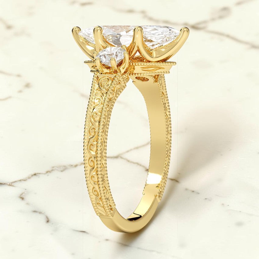 Marlowe Engraved Three Stone Diamond Ring (1/3 ct. tw.) in 14K Yellow Gold