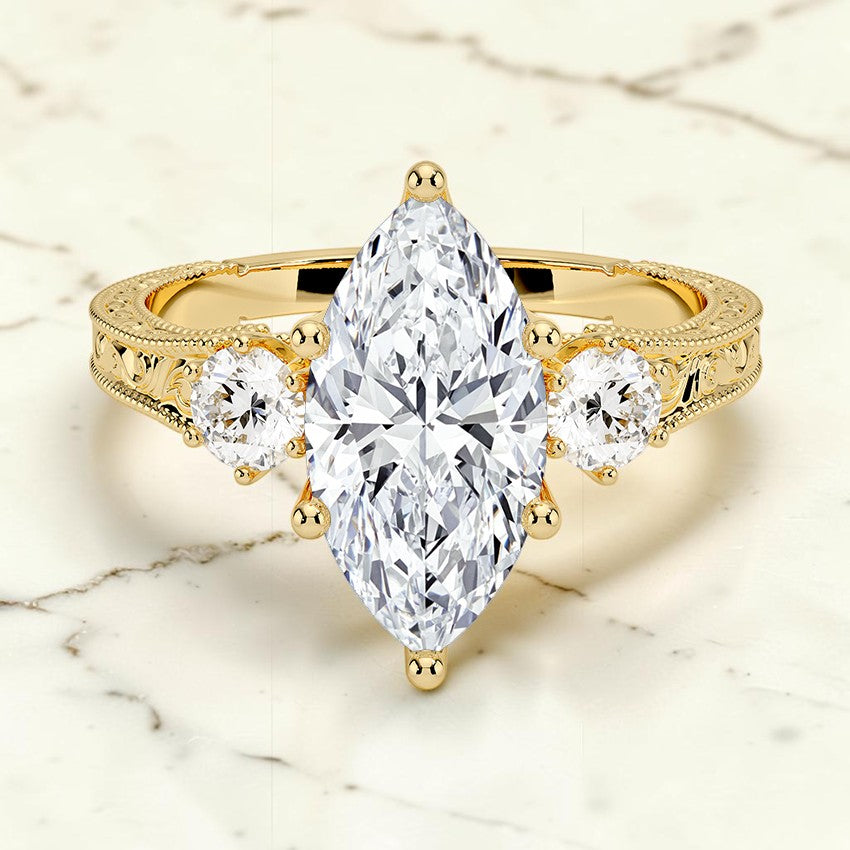 Marlowe Engraved Three Stone Diamond Ring (1/3 ct. tw.) in 14K Yellow Gold