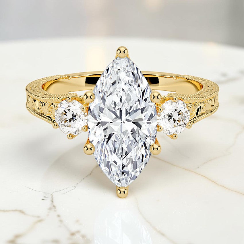 Marlowe Engraved Three Stone Diamond Ring (1/3 ct. tw.) in 14K Yellow Gold