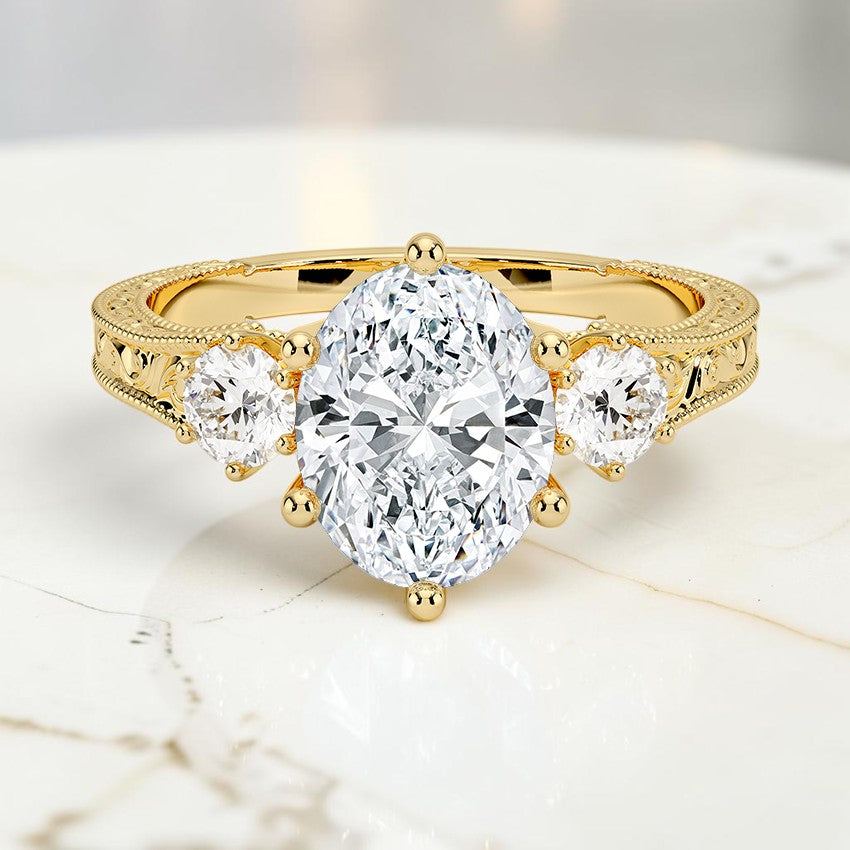Marlowe Engraved Three Stone Diamond Ring (1/3 ct. tw.) in 14K Yellow Gold