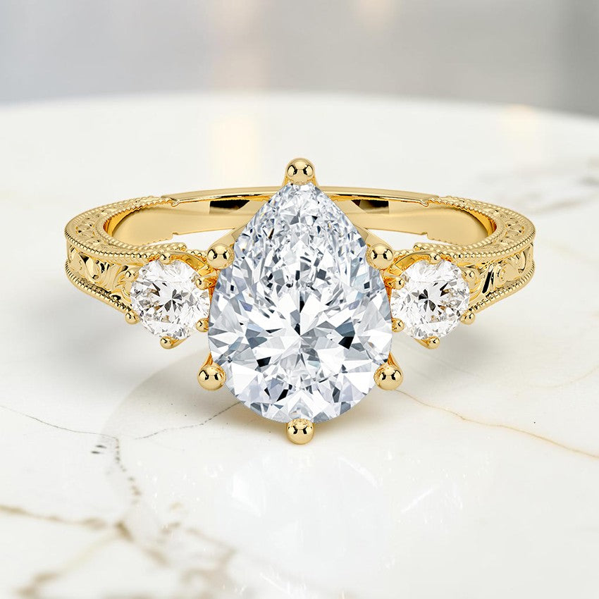 Marlowe Engraved Three Stone Diamond Ring (1/3 ct. tw.) in 14K Yellow Gold