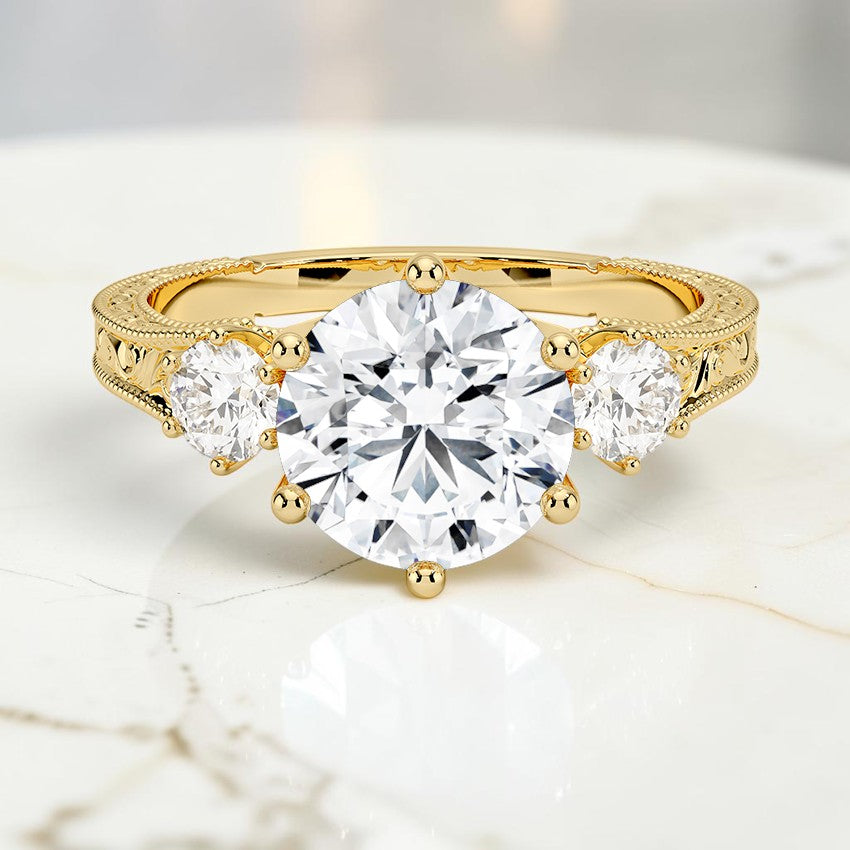 Marlowe Engraved Three Stone Diamond Ring (1/3 ct. tw.) in 14K Yellow Gold