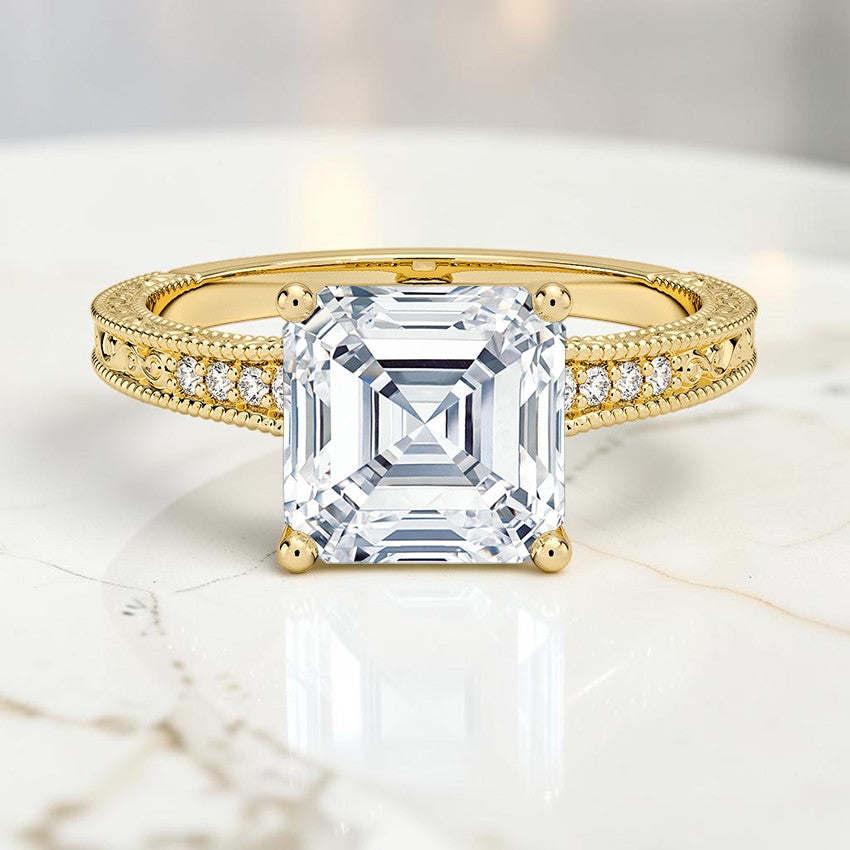 Marlowe Engraved Diamond Ring in 14K Yellow Gold