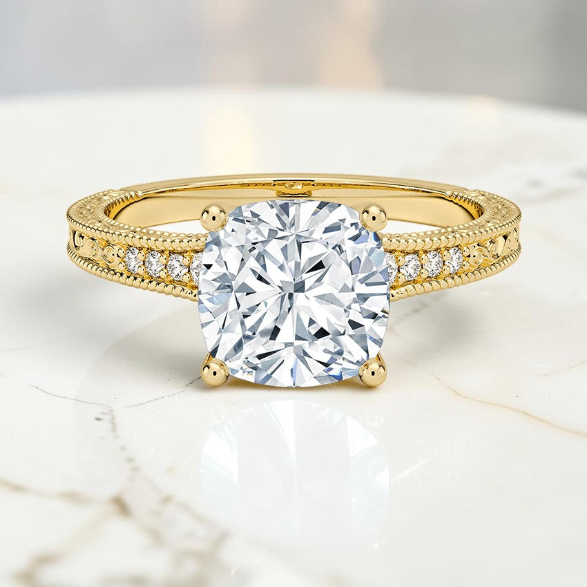 Marlowe Engraved Diamond Ring in 14K Yellow Gold