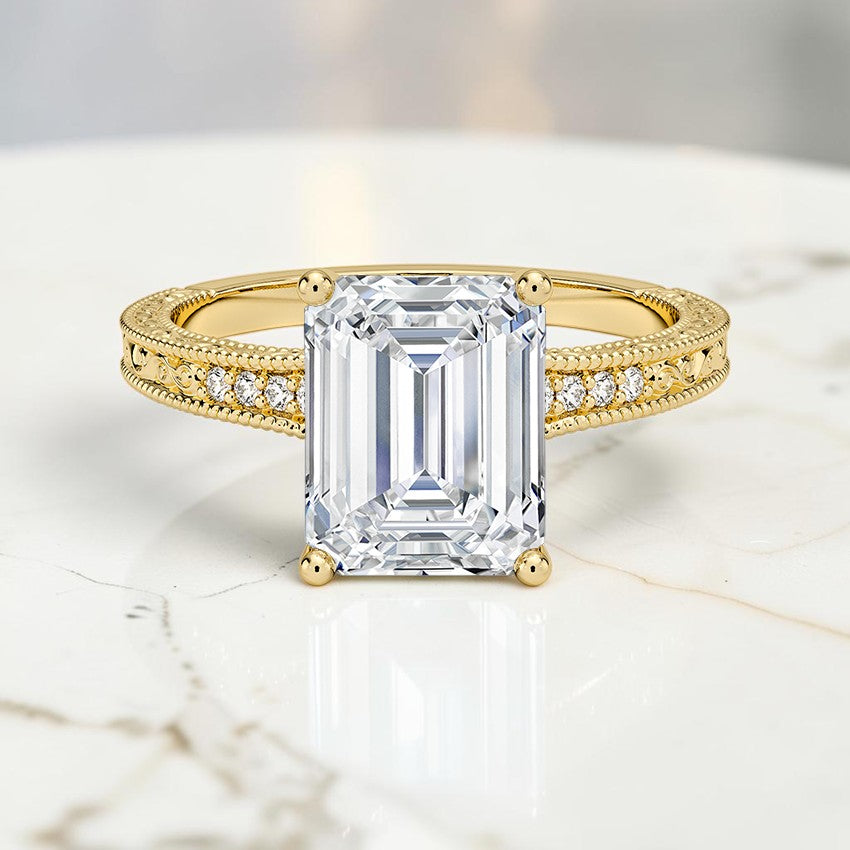 Marlowe Engraved Diamond Ring in 14K Yellow Gold