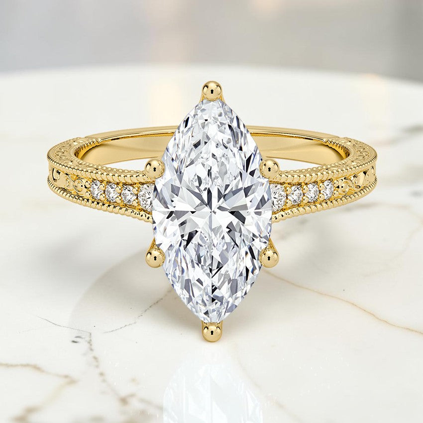 Marlowe Engraved Diamond Ring in 14K Yellow Gold