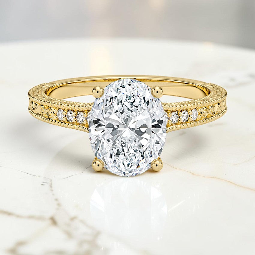 Marlowe Engraved Diamond Ring in 14K Yellow Gold