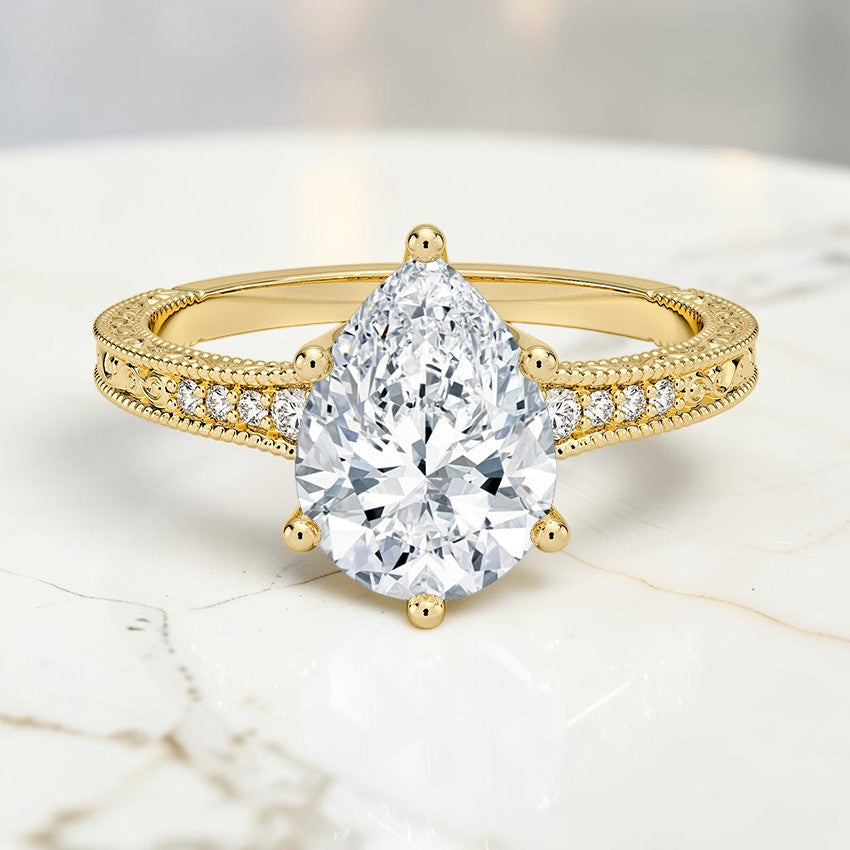 Marlowe Engraved Diamond Ring in 14K Yellow Gold