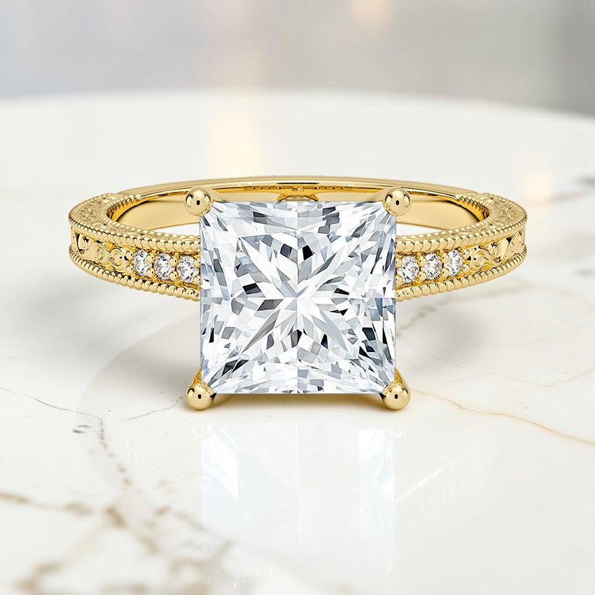 Marlowe Engraved Diamond Ring in 14K Yellow Gold