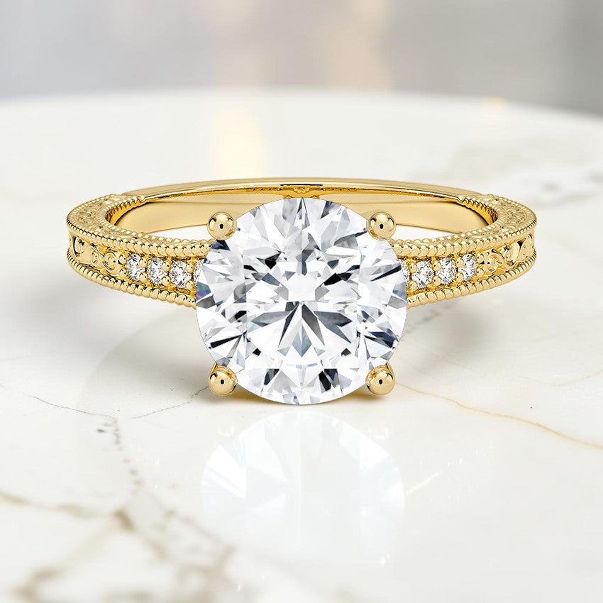 Marlowe Engraved Diamond Ring in 14K Yellow Gold