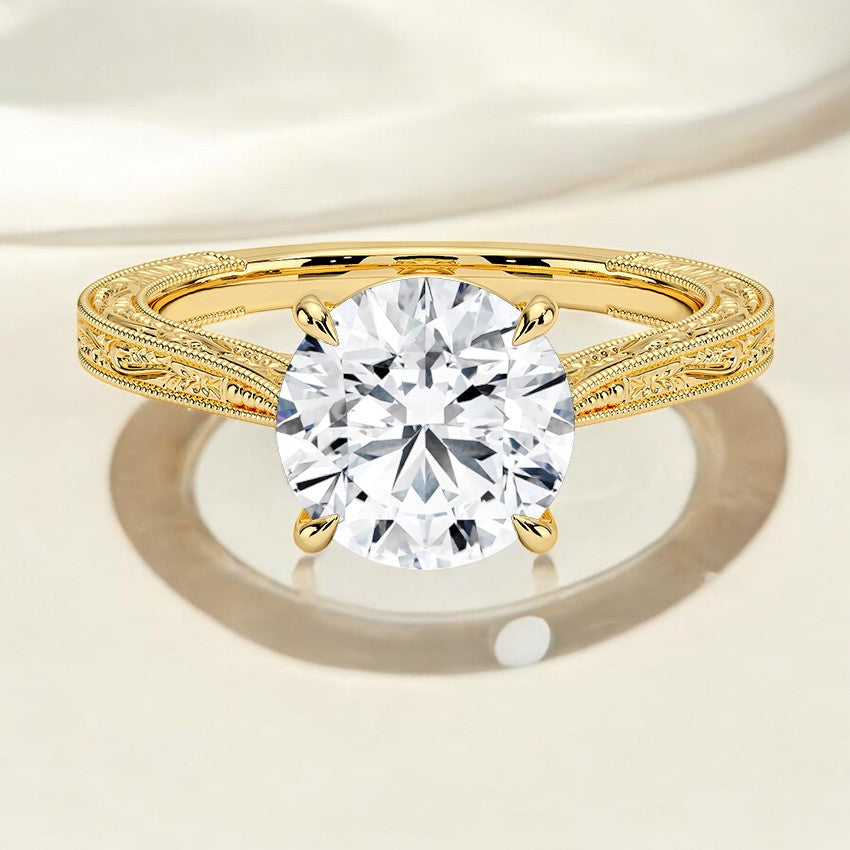 Engraved Lab Grown Diamond Engagement Ring - For the Modern Bride with a Classic Heart