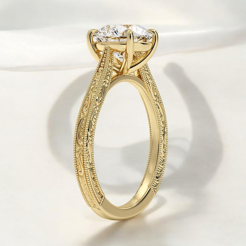 Engraved Lab Grown Diamond Engagement Ring - For the Modern Bride with a Classic Heart