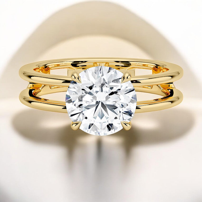 Open Double Band Solitaire Lab Grown Diamond Engagement Ring - Intricately Designed for Modern Brides
