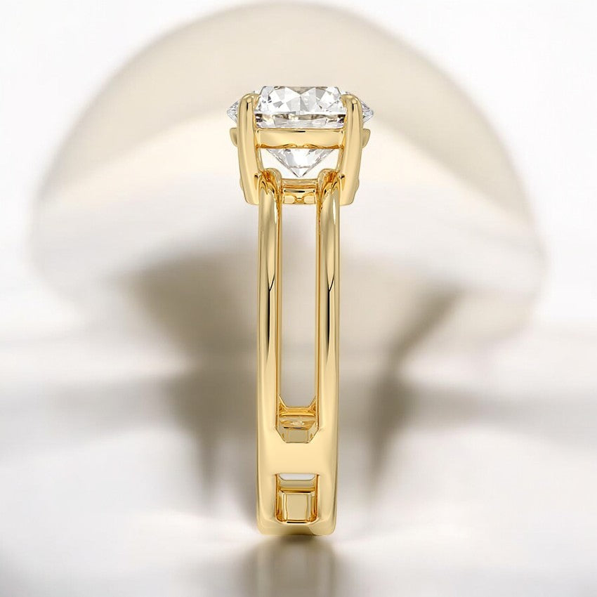 Open Double Band Solitaire Lab Grown Diamond Engagement Ring - Intricately Designed for Modern Brides