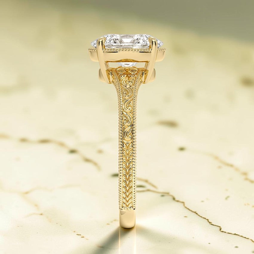 Tapered Emmeline Engraved Solitaire Ring in 14K Yellow Gold