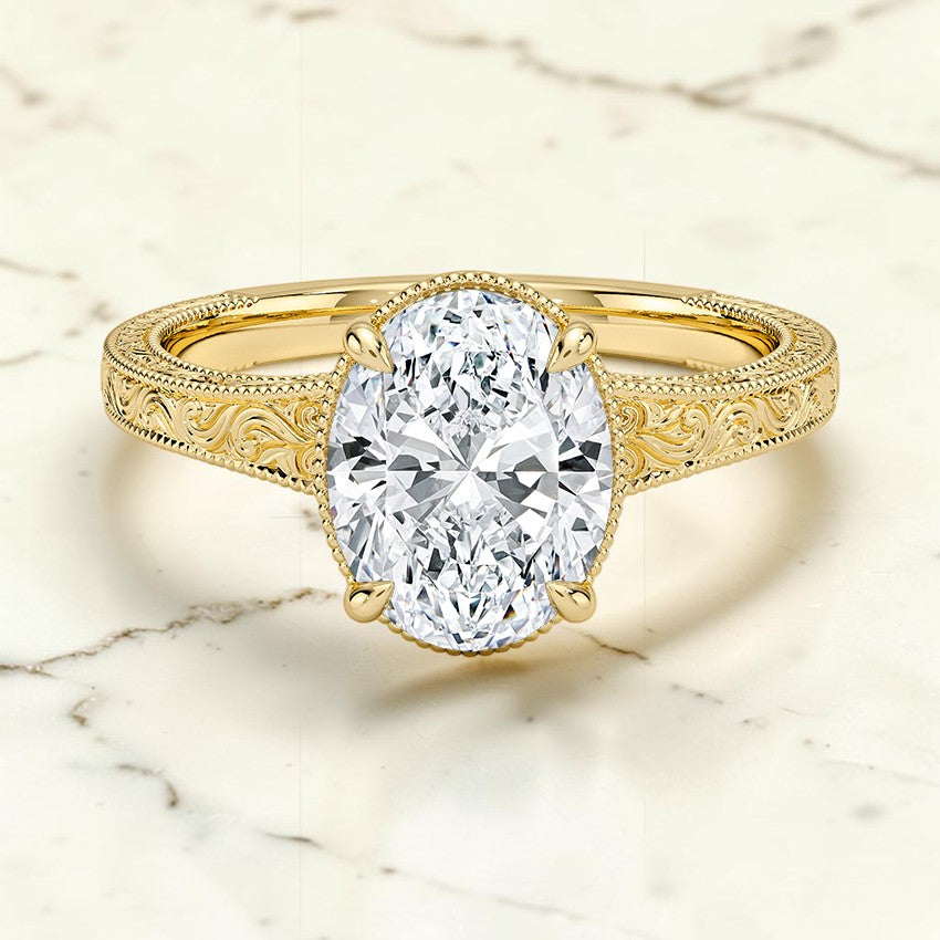 Tapered Emmeline Engraved Solitaire Ring in 14K Yellow Gold