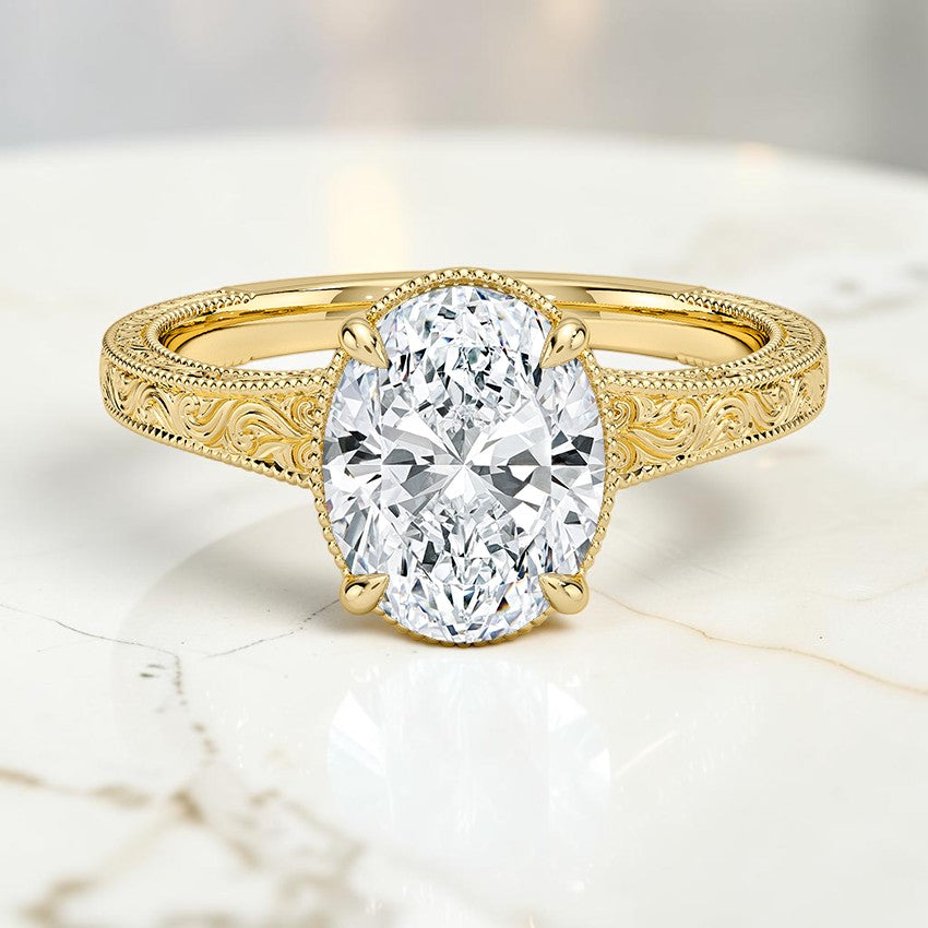 Tapered Emmeline Engraved Solitaire Ring in 14K Yellow Gold