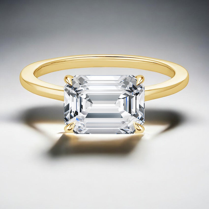 East-West Solitaire Lab Grown Diamond Engagement Ring - A Glimmering Tribute to Everlasting Love