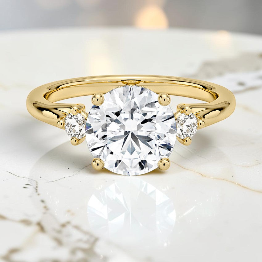 Floating Three Stone Diamond Ring in 14K Yellow Gold