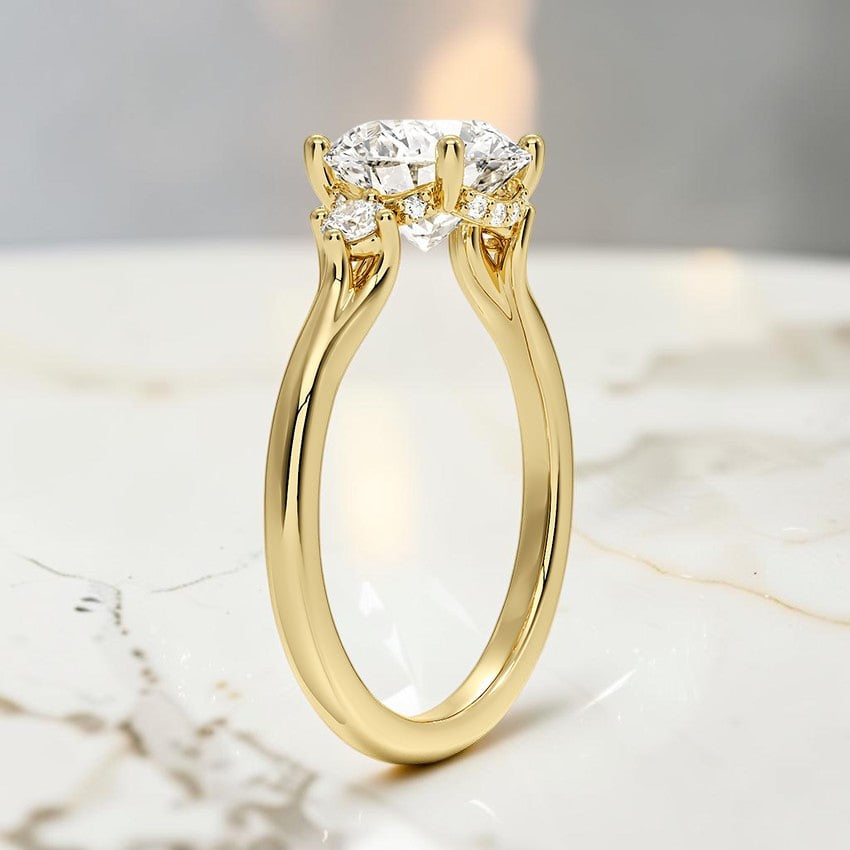 Floating Three Stone Diamond Ring in 14K Yellow Gold