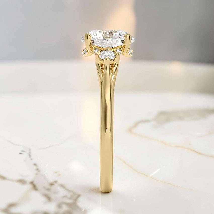 Floating Three Stone Diamond Ring in 14K Yellow Gold