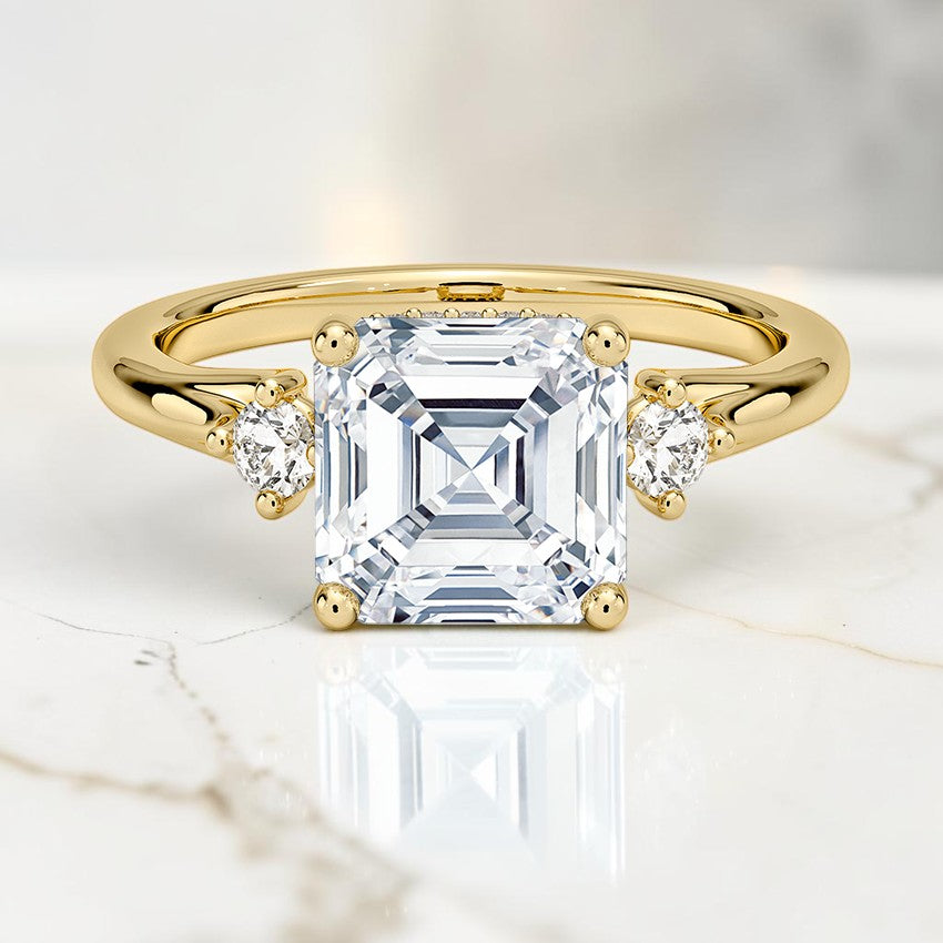 Floating Three Stone Diamond Ring in 14K Yellow Gold