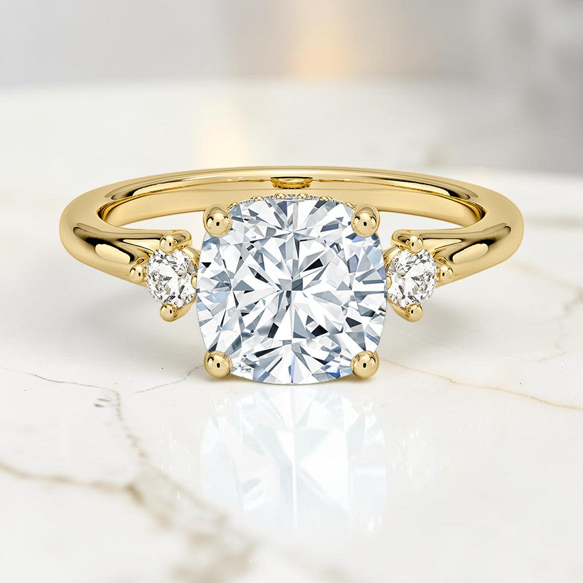 Floating Three Stone Diamond Ring in 14K Yellow Gold