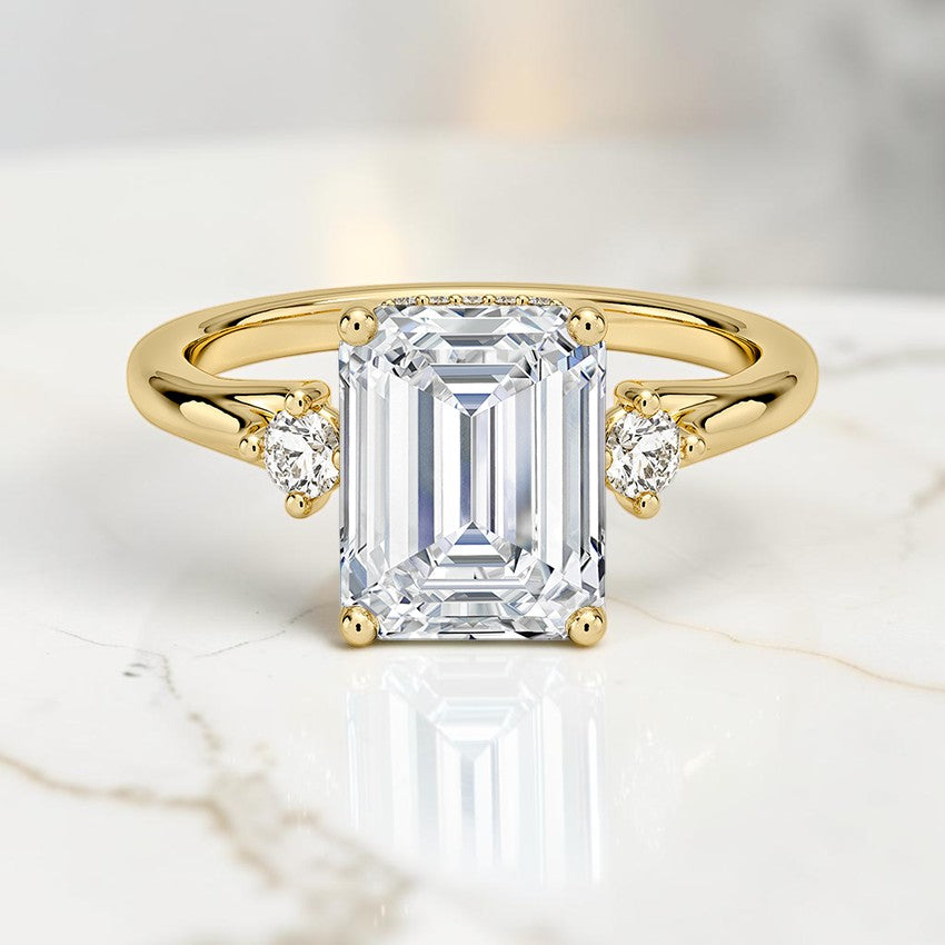 Floating Three Stone Diamond Ring in 14K Yellow Gold