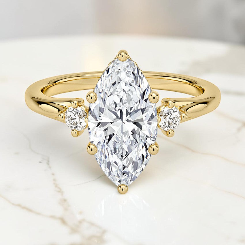 Floating Three Stone Diamond Ring in 14K Yellow Gold