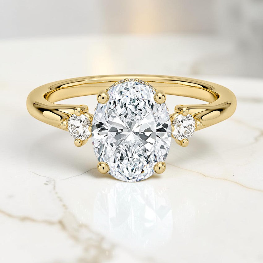 Floating Three Stone Diamond Ring in 14K Yellow Gold