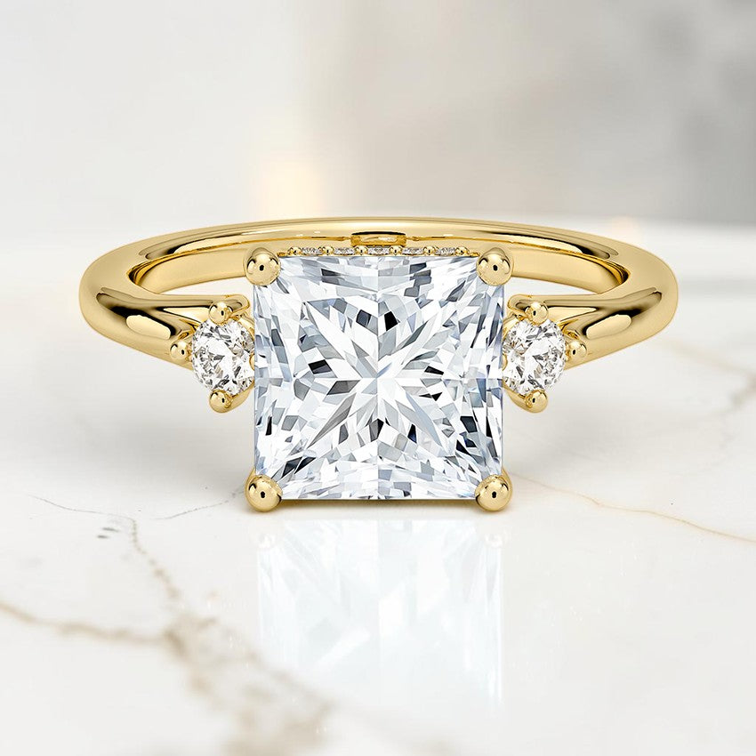 Floating Three Stone Diamond Ring in 14K Yellow Gold